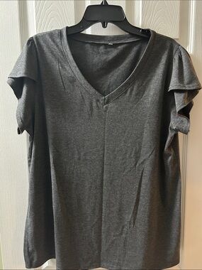 Charcoal Gray V-Neck Women's Top, XL